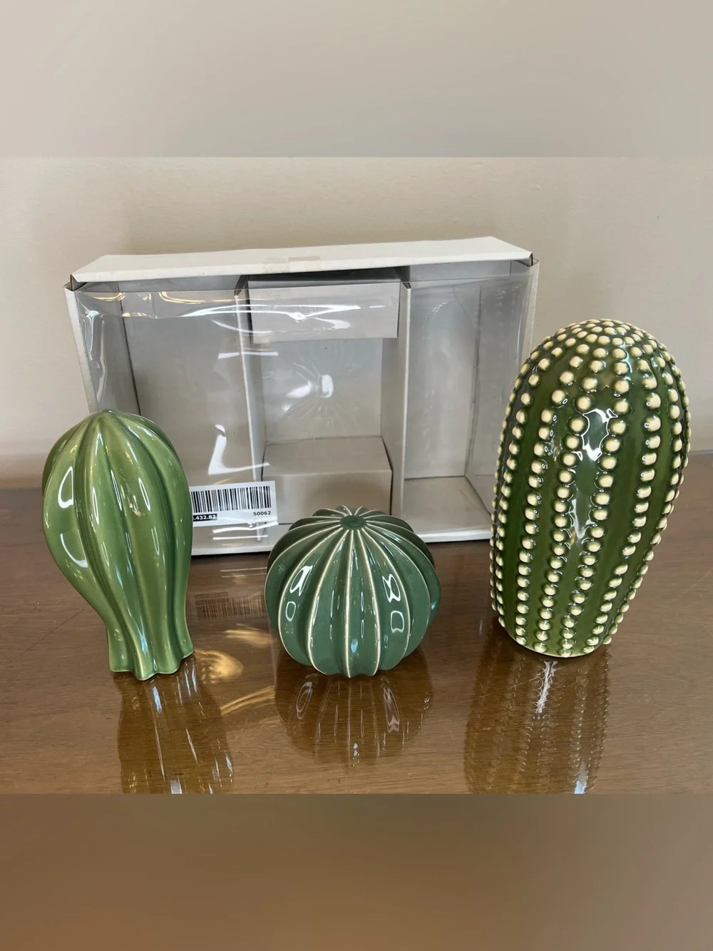 Ikea SJÄLSLIGT Ceramic Green Cactus Succulent Figures Shelf Plants Set Of 3 NIB